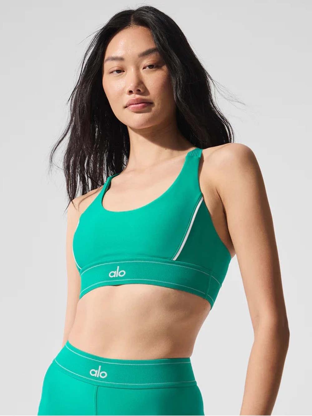 ALO Yoga Airlift Suit Up Bra in Spruce Green/White - XXS